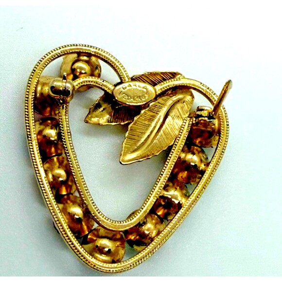 VTG Carla Signed 12K Gold Filled Multi‑Color Rhinestone Heart Brooch - Picture 5 of 6